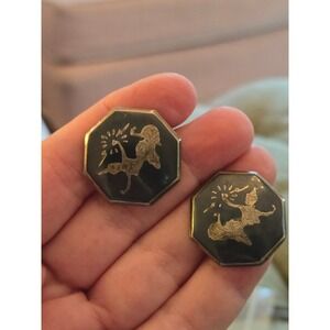 Siam Nielloware Screwback Enamel Earrings Goddess Mekkala Black Sterling Silver